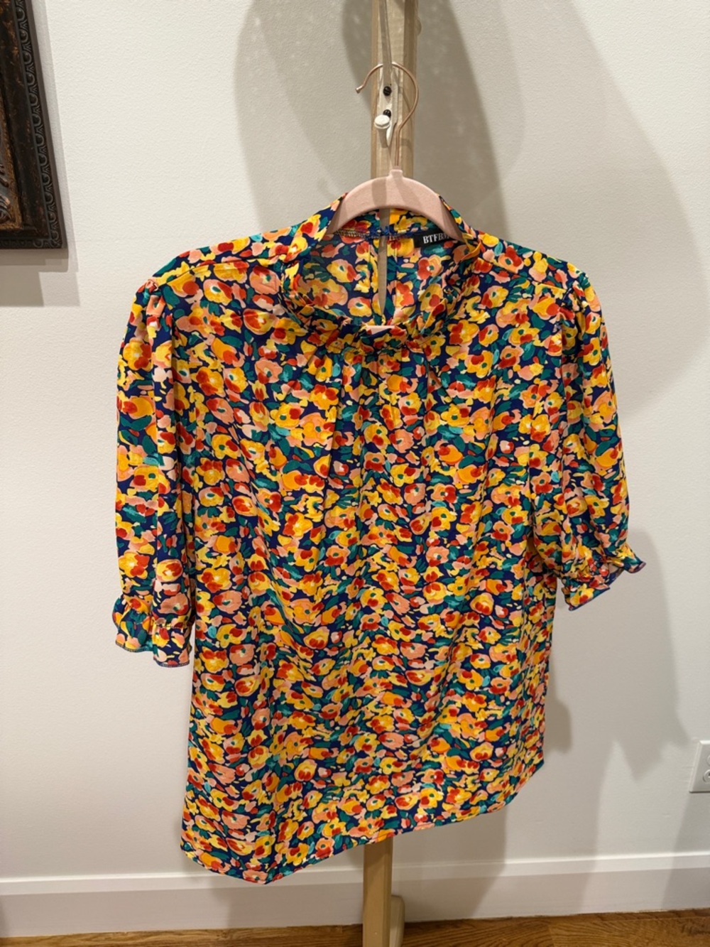 Yellow Multi Floral Button-Up Blouse.   Bright florals and cool for summer.   Pt